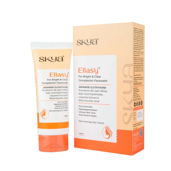 Ellasy Bright & Clear Complexion Facewash with Japanese Glutathione, Kojic Acid, and Liquorice Extract for acne scars, dark spots, hyperpigmentation, and brighter skin.